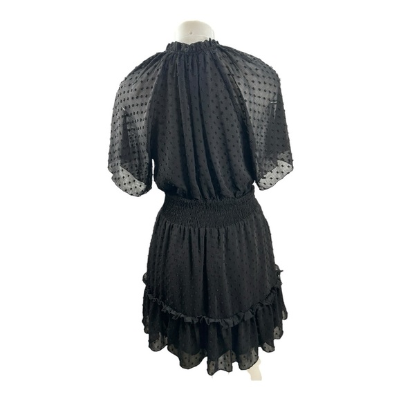 ZARA dotted mesh black v-neck sheet short sleeve mini elegant dress size M - Picture 5 of 9